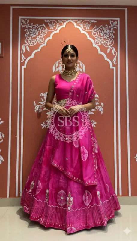 Pure Upada silk tie and die handwork Lehenga with pure organza dupatta