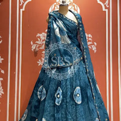 Pure Upada silk tie and die handwork Lehenga with pure organza dupatta