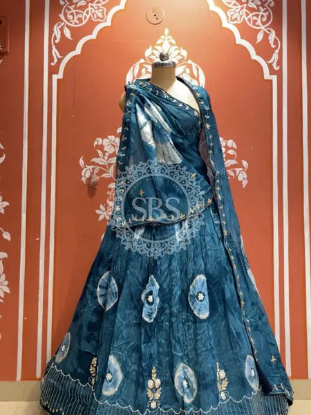 Pure Upada silk tie and die handwork Lehenga with pure organza dupatta