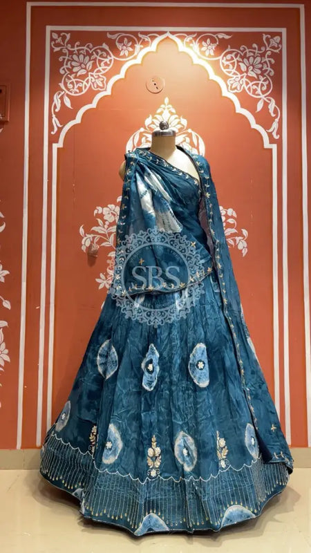 Pure Upada silk tie and die handwork Lehenga with pure organza dupatta