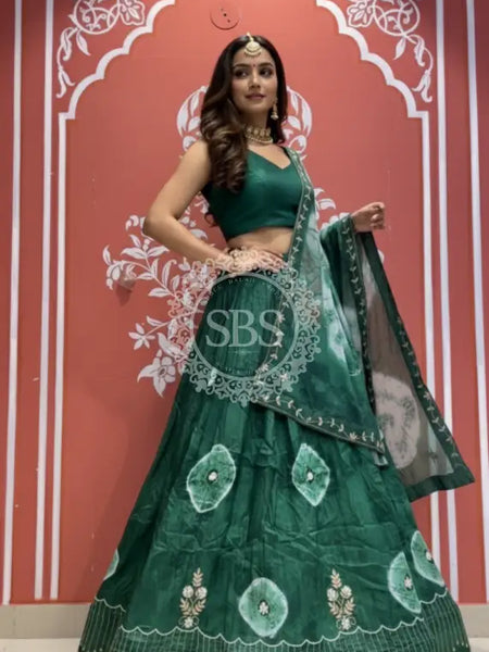 Pure Upada silk tie and die handwork Lehenga with pure organza dupatta