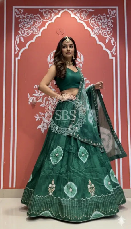 Pure Upada silk tie and die handwork Lehenga with pure organza dupatta