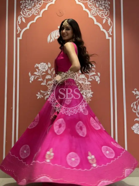 Pure Upada silk tie and die handwork Lehenga with pure organza dupatta