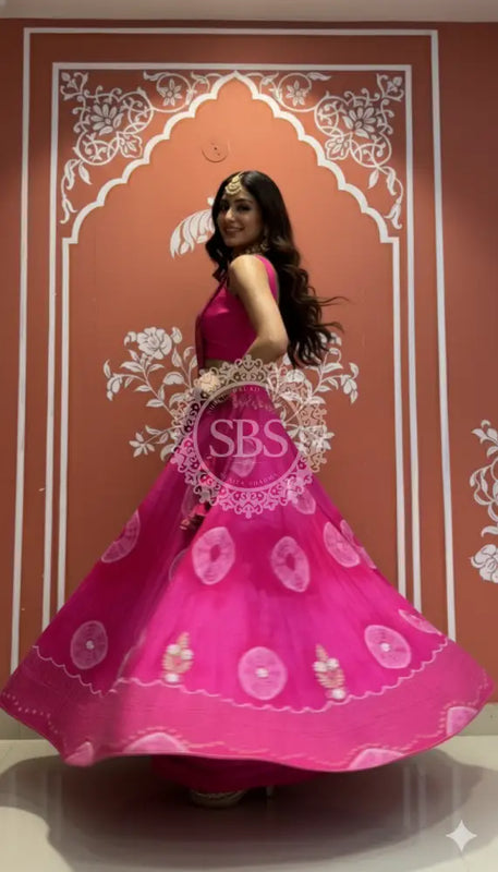 Pure Upada silk tie and die handwork Lehenga with pure organza dupatta