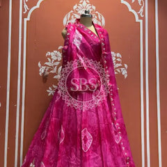 Pure Upada silk tie and die handwork Lehenga with pure organza dupatta