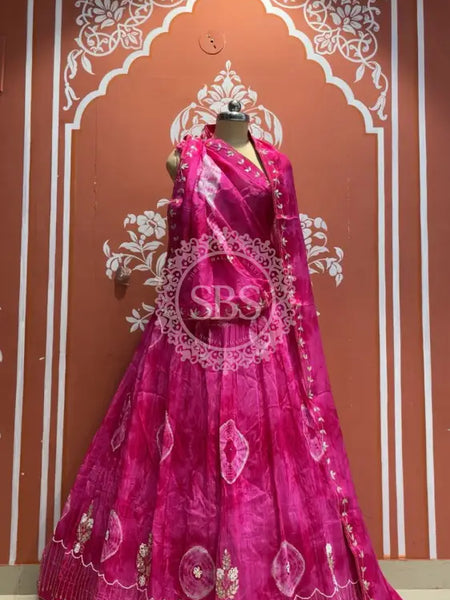 Pure Upada silk tie and die handwork Lehenga with pure organza dupatta