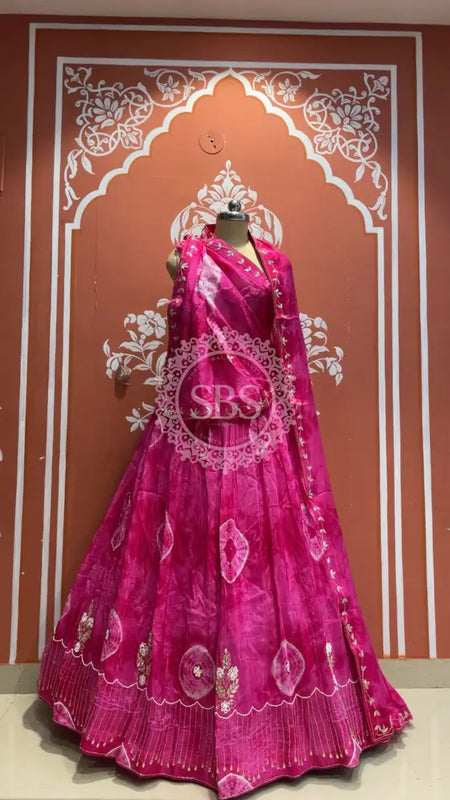 Pure Upada silk tie and die handwork Lehenga with pure organza dupatta