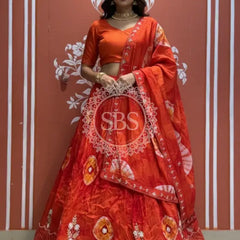 Pure Upada silk tie and die handwork Lehenga with pure organza dupatta