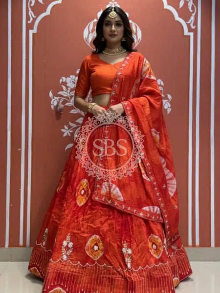 Pure Upada silk tie and die handwork Lehenga with pure organza dupatta