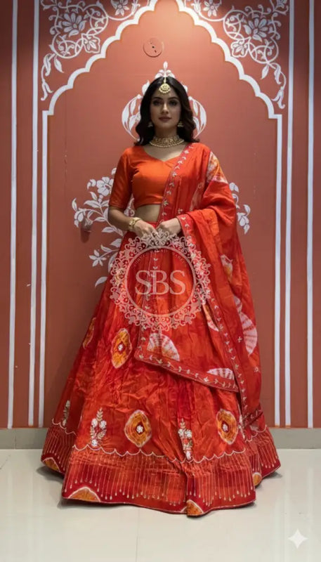 Pure Upada silk tie and die handwork Lehenga with pure organza dupatta