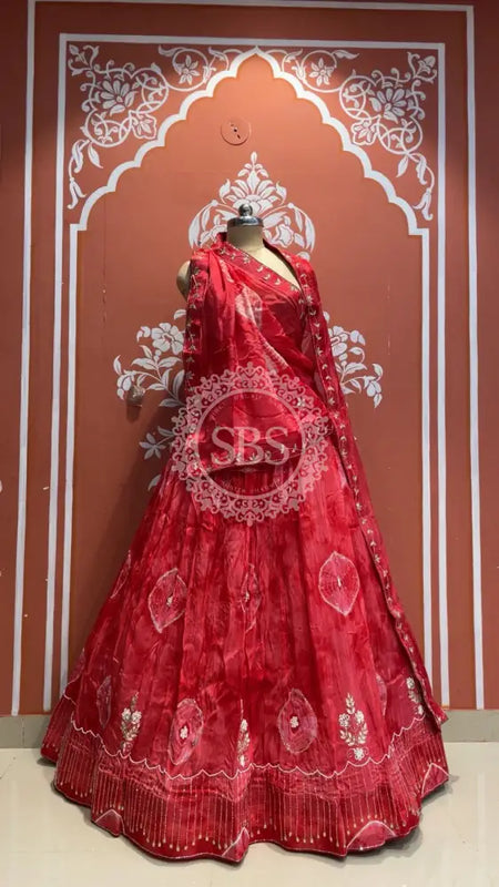 Pure Upada silk tie and die handwork Lehenga with pure organza dupatta