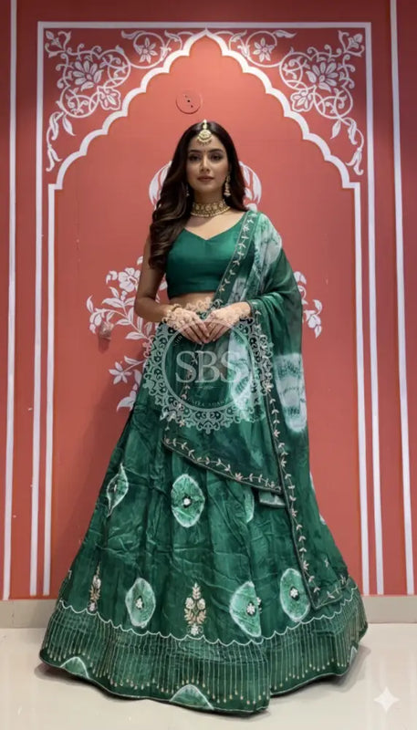 Pure Upada silk tie and die handwork Lehenga with pure organza dupatta