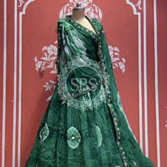 Pure Upada silk tie and die handwork Lehenga with pure organza dupatta Green / Free Size