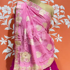 PURE UPADA SILK PURE ZARDOZI HANDWORK GOTA PATTI LEHENGA Purple & Pink / Free Size