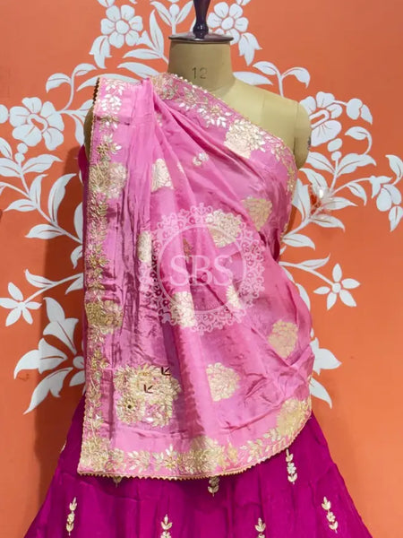 PURE UPADA SILK PURE ZARDOZI HANDWORK GOTA PATTI LEHENGA Purple & Pink / Free Size