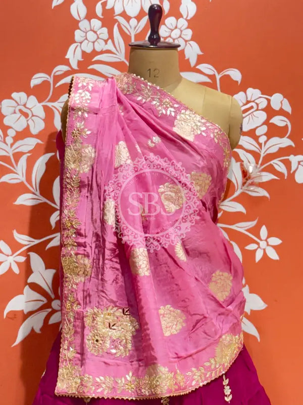 PURE UPADA SILK PURE ZARDOZI HANDWORK GOTA PATTI LEHENGA Purple & Pink / Free Size