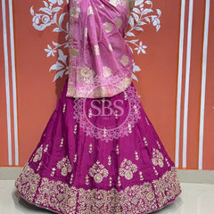 PURE UPADA SILK PURE ZARDOZI HANDWORK GOTA PATTI LEHENGA Purple & Pink / Free Size