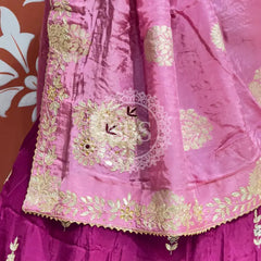 PURE UPADA SILK PURE ZARDOZI HANDWORK GOTA PATTI LEHENGA Purple & Pink / Free Size