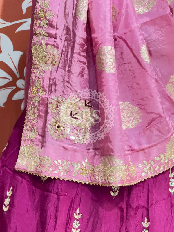 PURE UPADA SILK PURE ZARDOZI HANDWORK GOTA PATTI LEHENGA Purple & Pink / Free Size
