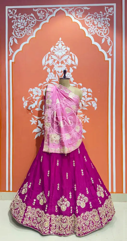 PURE UPADA SILK PURE ZARDOZI HANDWORK GOTA PATTI LEHENGA Purple & Pink / Free Size
