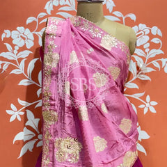 PURE UPADA SILK PURE ZARDOZI HANDWORK GOTA PATTI LEHENGA Purple & Pink / Free Size
