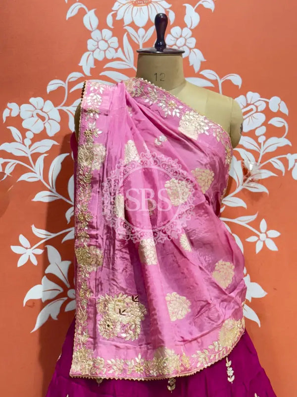 PURE UPADA SILK PURE ZARDOZI HANDWORK GOTA PATTI LEHENGA Purple & Pink / Free Size