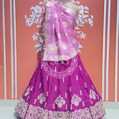 PURE UPADA SILK PURE ZARDOZI HANDWORK GOTA PATTI LEHENGA Purple & Pink / Free Size