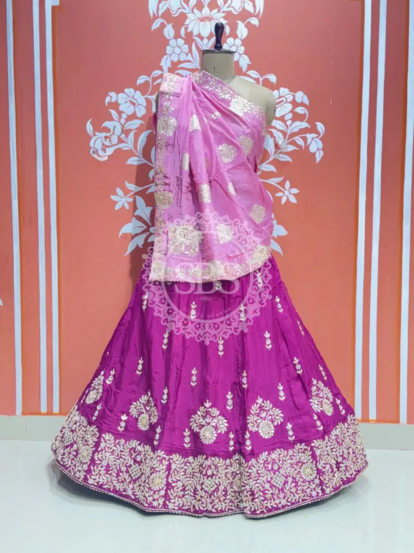 PURE UPADA SILK PURE ZARDOZI HANDWORK GOTA PATTI LEHENGA Purple & Pink / Free Size