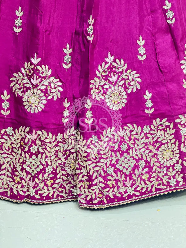 PURE UPADA SILK PURE ZARDOZI HANDWORK GOTA PATTI LEHENGA Purple & Pink / Free Size