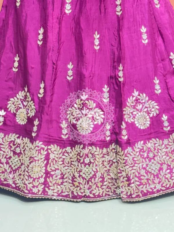PURE UPADA SILK PURE ZARDOZI HANDWORK GOTA PATTI LEHENGA Purple & Pink / Free Size