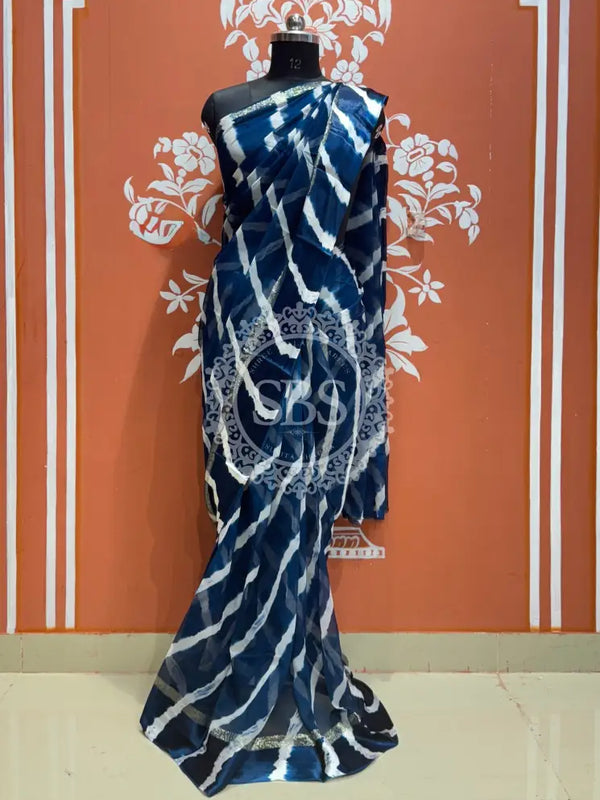 PURE VISCOS GEORGETTE LEHERIYA SAREE Blue / Free Size