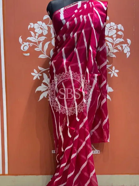 PURE VISCOS GEORGETTE LEHERIYA SAREE Maroon / Free Size