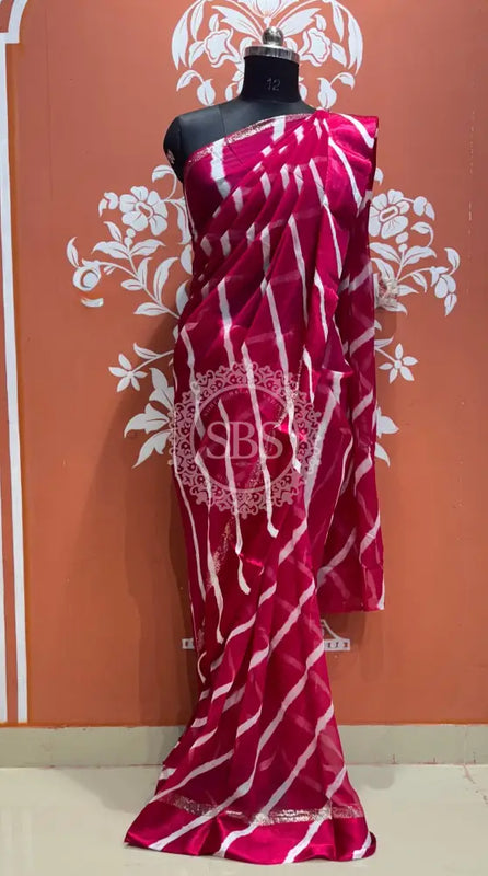PURE VISCOS GEORGETTE LEHERIYA SAREE Maroon / Free Size