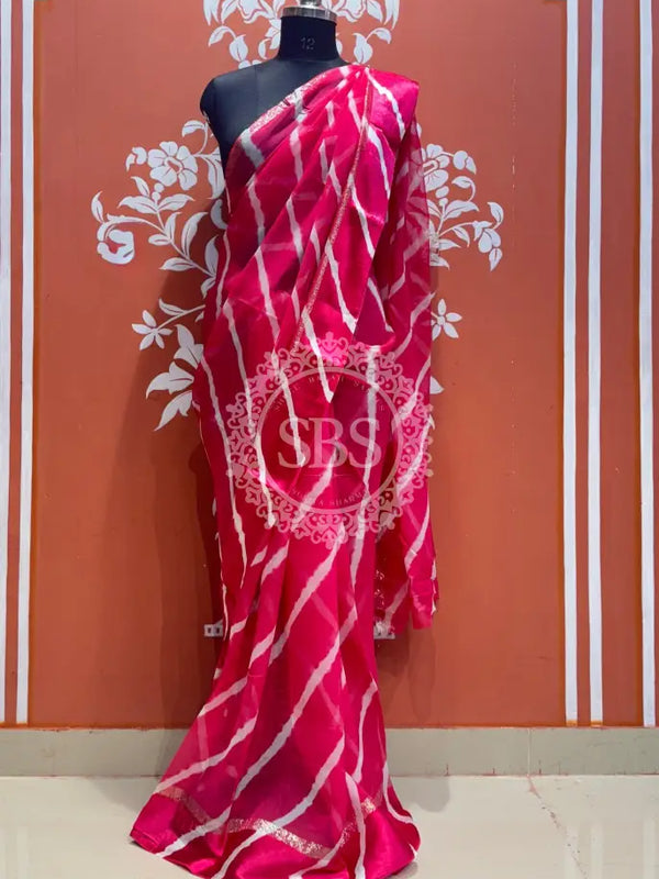 PURE VISCOS GEORGETTE LEHERIYA SAREE Pink / Free Size