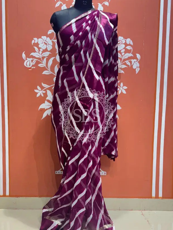 PURE VISCOS GEORGETTE LEHERIYA SAREE Purple / Free Size