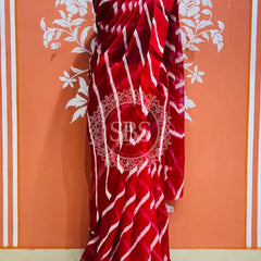 PURE VISCOS GEORGETTE LEHERIYA SAREE Red / Free Size