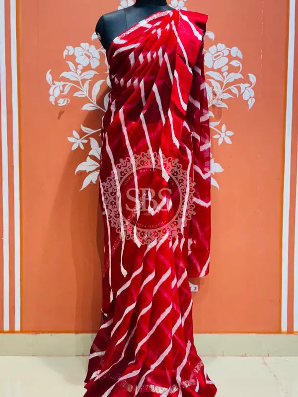PURE VISCOS GEORGETTE LEHERIYA SAREE Red / Free Size