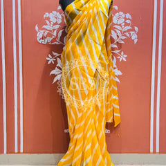PURE VISCOS GEORGETTE LEHERIYA SAREE Yellow / Free Size