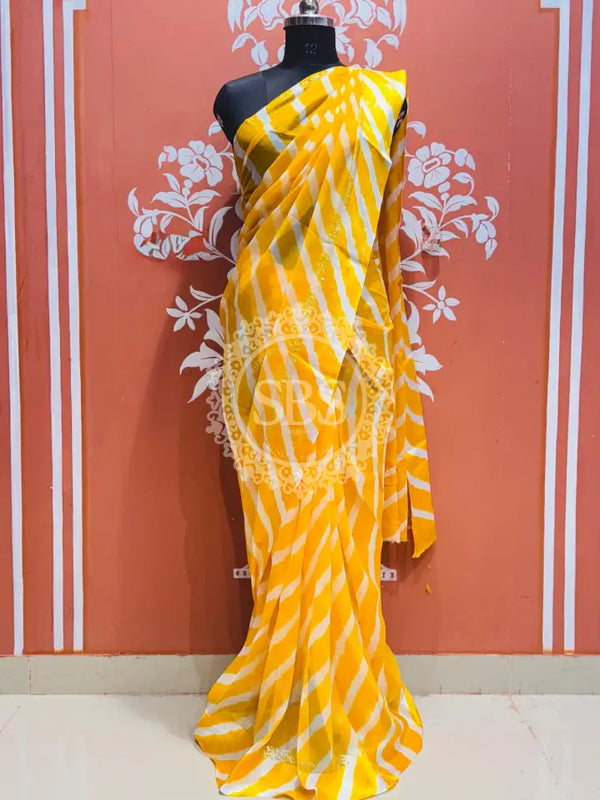 PURE VISCOS GEORGETTE LEHERIYA SAREE Yellow / Free Size