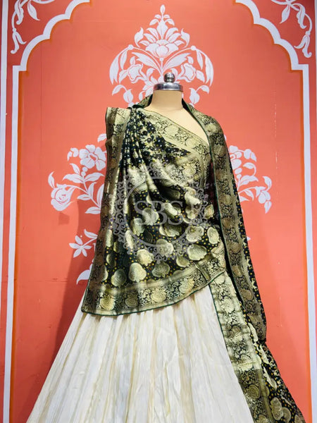 PURE VISCOS KHADDI GEORGETTE DUPATTA WITH TISSUE LEHENGA