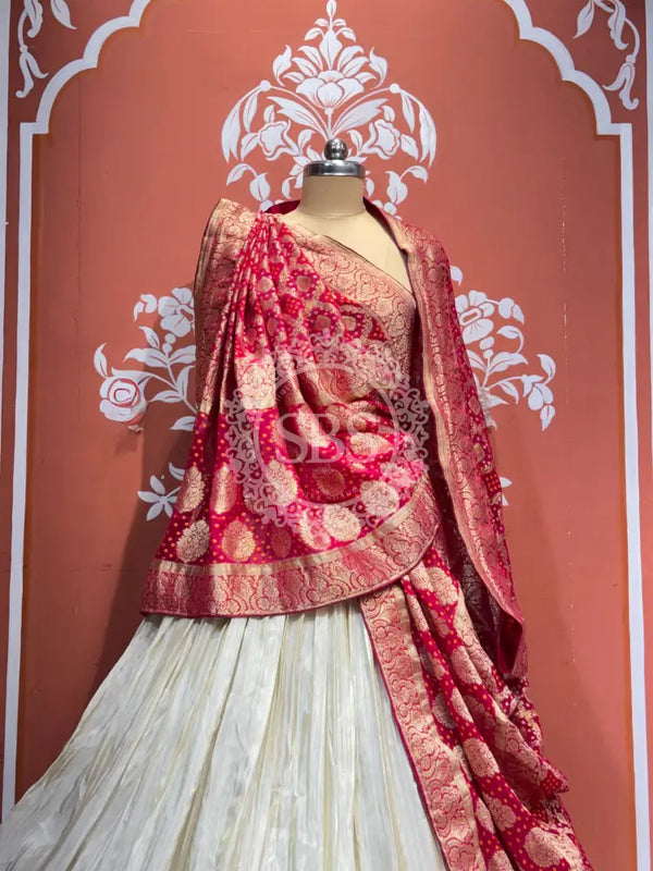 PURE VISCOS KHADDI GEORGETTE DUPATTA WITH TISSUE LEHENGA