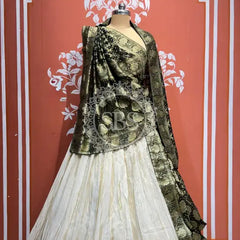 PURE VISCOS KHADDI GEORGETTE DUPATTA WITH TISSUE LEHENGA