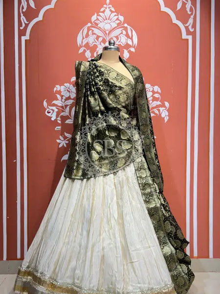 PURE VISCOS KHADDI GEORGETTE DUPATTA WITH TISSUE LEHENGA
