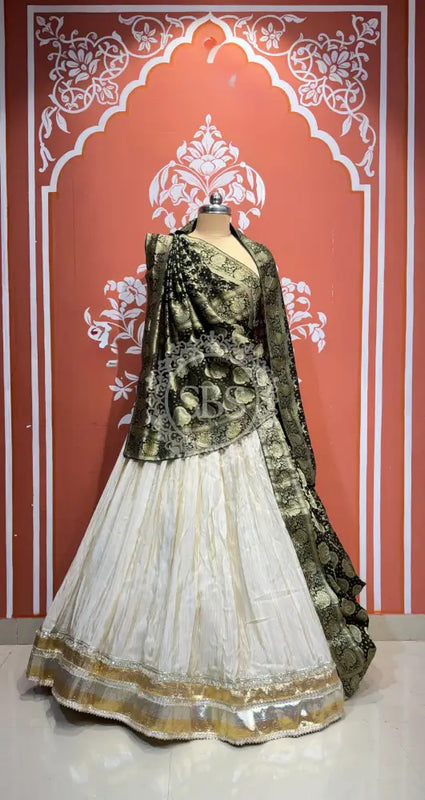 PURE VISCOS KHADDI GEORGETTE DUPATTA WITH TISSUE LEHENGA