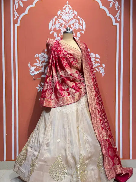 PURE VISCOS KHADDI GEORGETTE DUPATTA WITH TISSUE LEHENGA