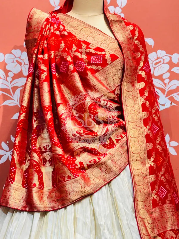 PURE VISCOS KHADDI GEORGETTE DUPATTA WITH TISSUE LEHENGA