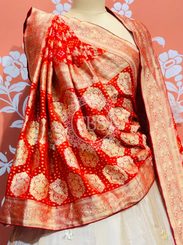 PURE VISCOS KHADDI GEORGETTE DUPATTA WITH TISSUE LEHENGA