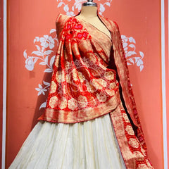 PURE VISCOS KHADDI GEORGETTE DUPATTA WITH TISSUE LEHENGA