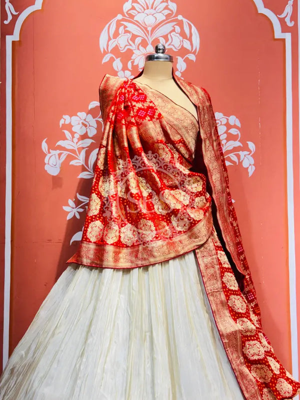 PURE VISCOS KHADDI GEORGETTE DUPATTA WITH TISSUE LEHENGA