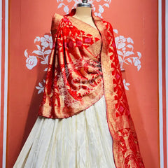 PURE VISCOS KHADDI GEORGETTE DUPATTA WITH TISSUE LEHENGA